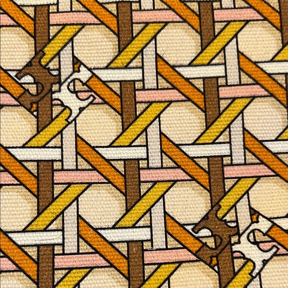 Tory Burch Brown and Yellow Clutch Floral and Basketweave Patterns